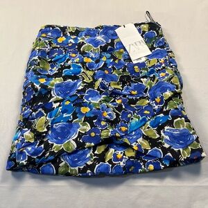 Zara Blue and Yellow Floral Ruched Skirt